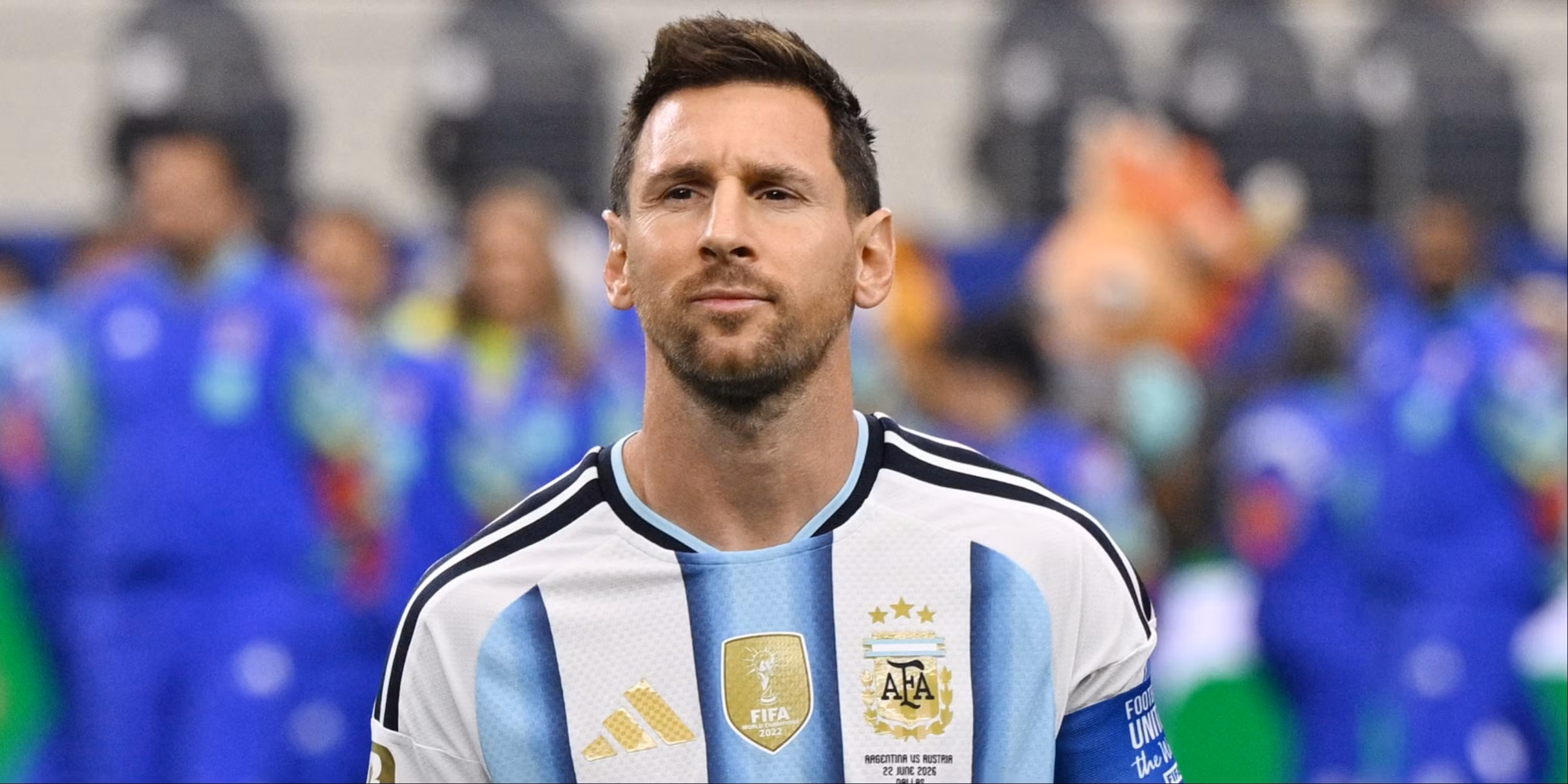 Lionel Messi Wearing Unique 2026 World Cup Shirt With Four Gold Badges