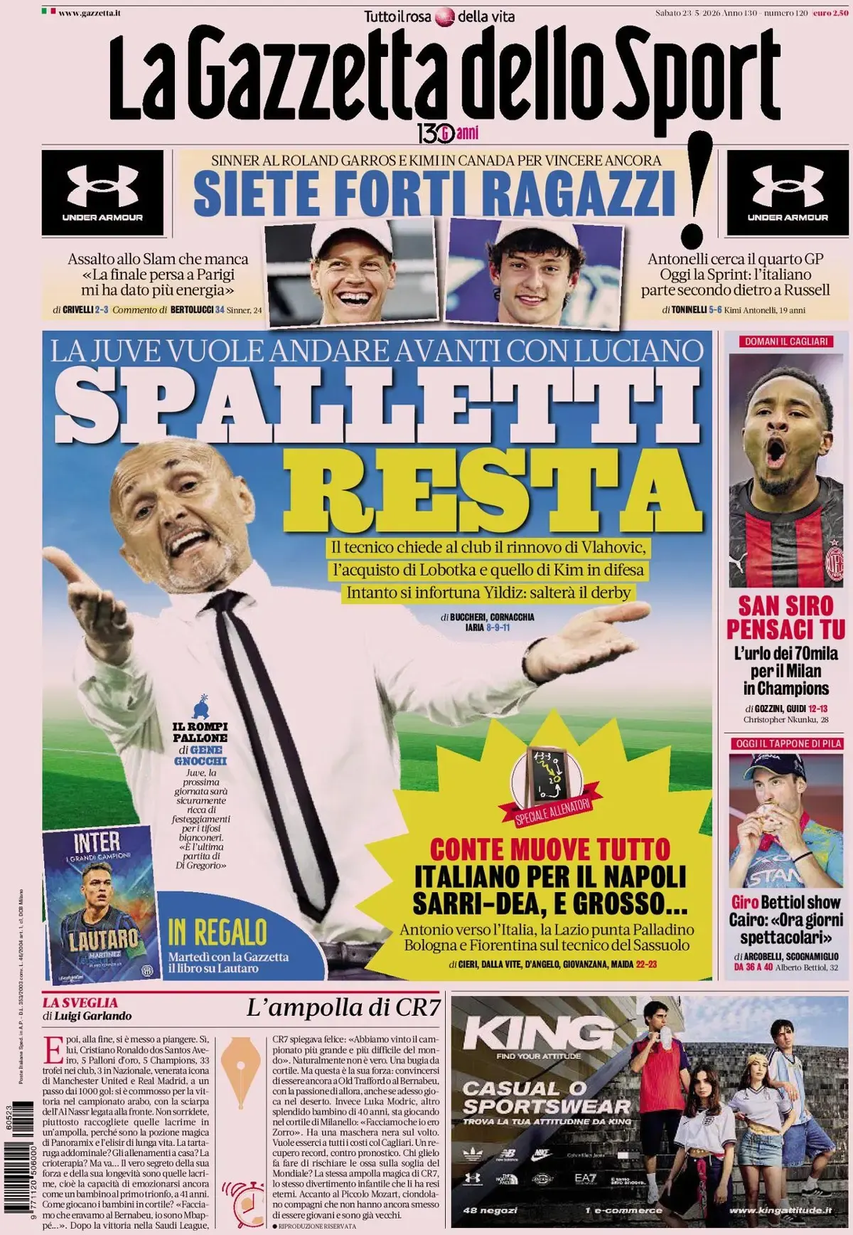 Today’s Papers – Juventus keep Spalletti, Fabregas hits back at Inter