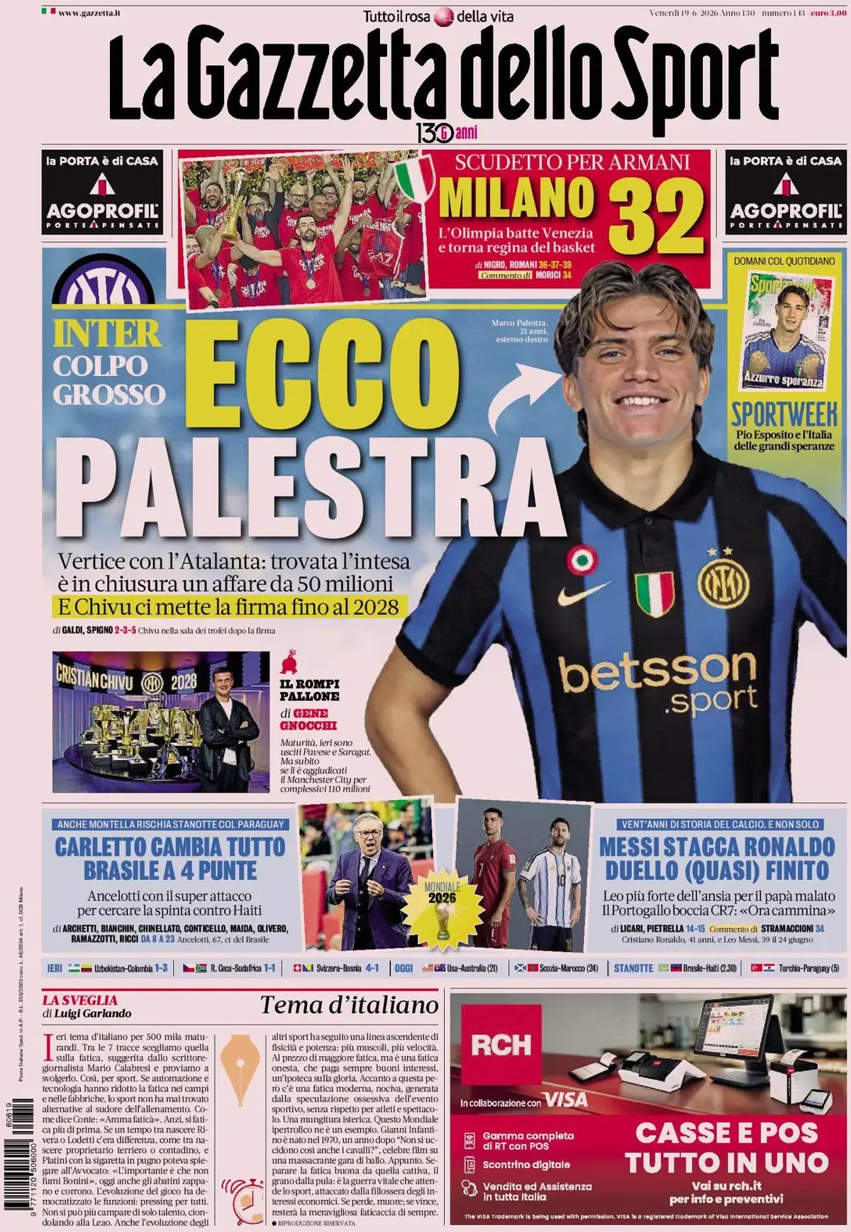 Today’s Papers - Inter set to sign Palestra, Real Madrid angry with Nico Paz