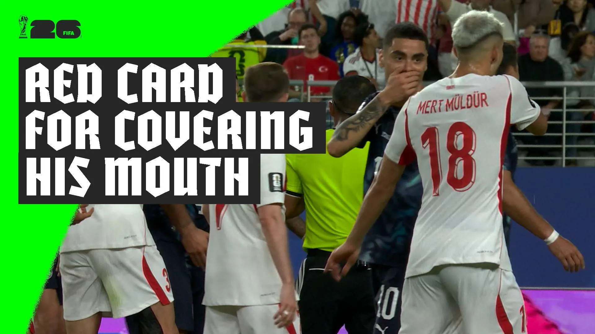 World Cup first sees Almiron sent off for covering mouth